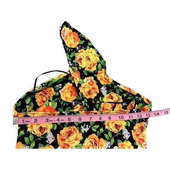 Zara Halter Top Bodysuit Size Small S Black Yellow Green Floral Twist Neck - Picture 7 of 13